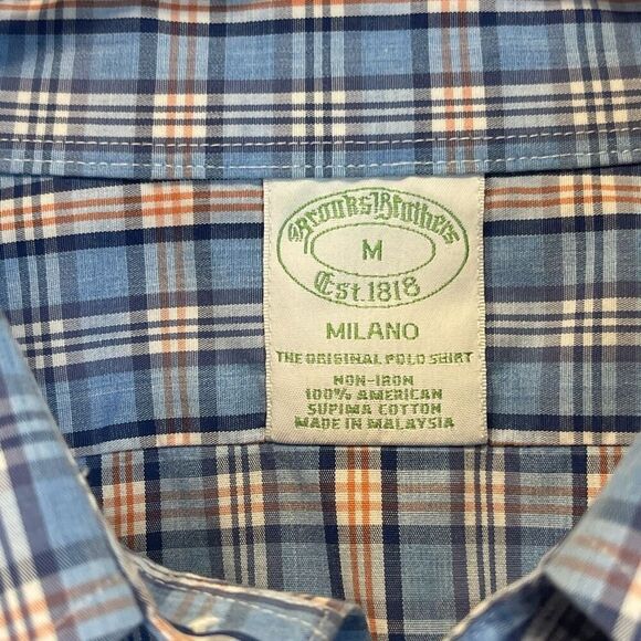BROOKS BROTHERS Milano Fit Non-Iron 100% Supima Cotton Plaid Shirt Men’s Medium - Picture 4 of 11